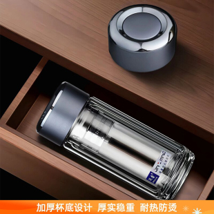 双层玻璃杯高端加厚商用车载便携防爆礼品水杯耐高温小巧泡茶杯子