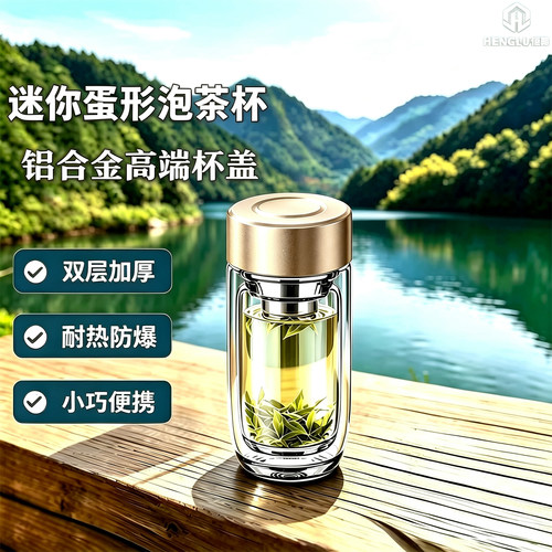 恒路小巧双层耐热防爆鹅蛋泡茶杯