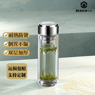 德国品质双层玻璃杯耐热商务车载大容量加厚带盖便携水杯办公茶杯