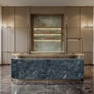 承接订制酒店大堂接待台轻奢风吧台高级感收银台公司前台接待桌