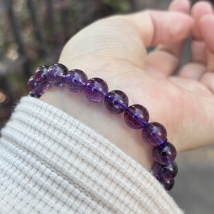 天然紫水晶手链女款 水晶情侣手串礼物饰品简约 单圈百搭小清新时尚