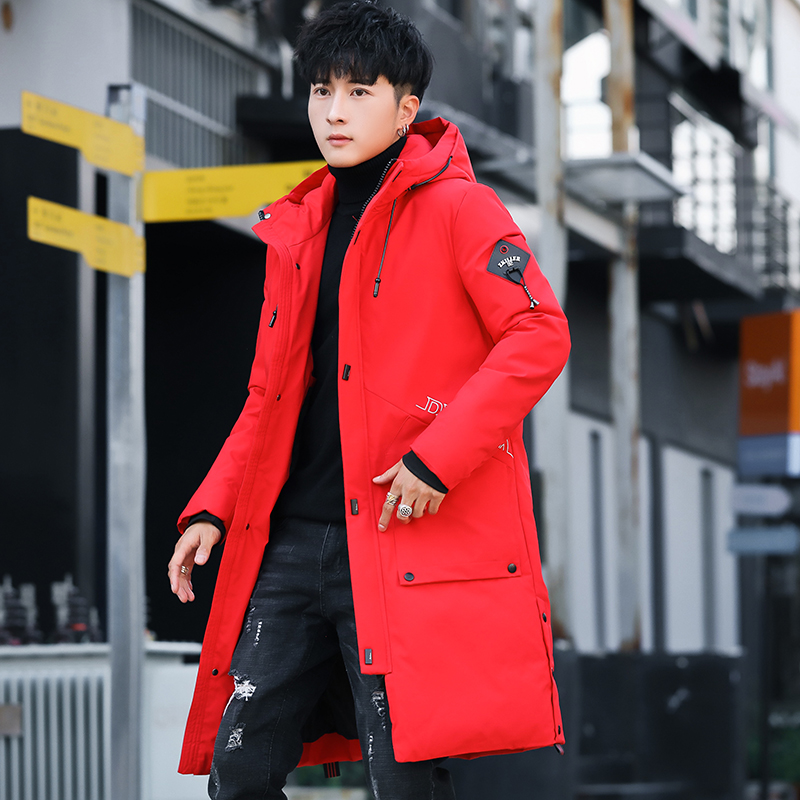 Cotton padded men's mid long new winter coat Korean hooded cotton padded jacket