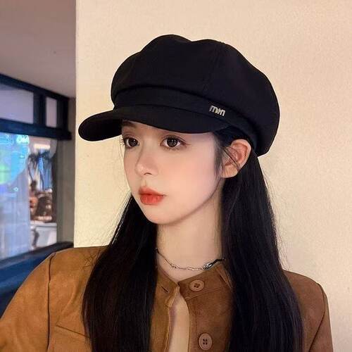 网红显脸黑色秋冬八角帽子女秋冬季英伦复古百搭画家鸭舌贝雷帽