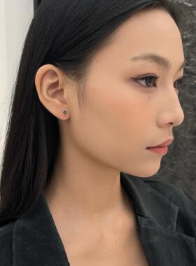 【ANSS】925纯银养耳洞黄虎眼石耳钉女 睡觉不用摘小众设计感耳饰