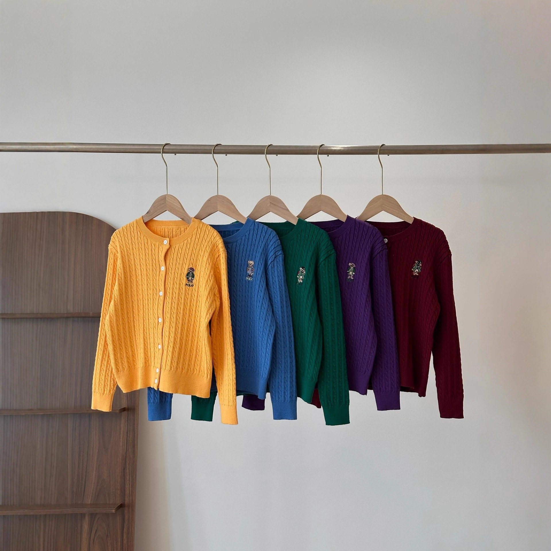 双层针织外套小熊刺绣毛衣韩版修身外搭长袖麻花圆领男女童上衣