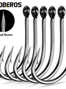 黑色管付千又鱼钩 带孔圈有倒刺血槽钩 大物矶钓海钓串钩100个/m9