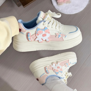 2026新款 百搭卡通休闲运动鞋 厚底板鞋 小白鞋 女款 人本网面猫咪女鞋