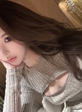 韩系姐姐*奶FuFu燕麦灰*少女性感柔软可拉拉链圆领针织长袖打底衫