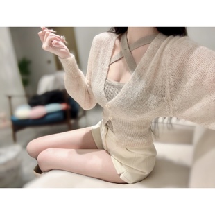 麻花抹胸交叉吊帶上衣 暖絨絨馬海毛針織開衫 套裝 高能量小美