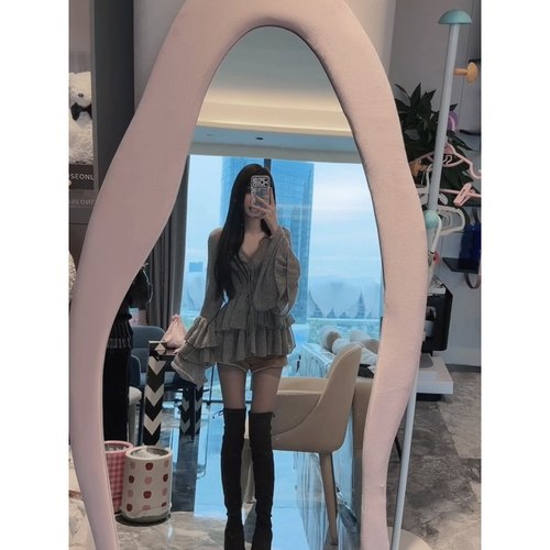 *袖边涟漪*yjy性感绑带蝴蝶结荷叶边袖子羊绒羊毛针织上衣