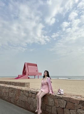 lovingu韩国超级纯嗲粉色秋冬2022年新款纯欲风内搭打底连衣裙