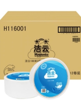 潔雲H116001大卷紙三層加厚大盤紙-180米*12卷/箱
