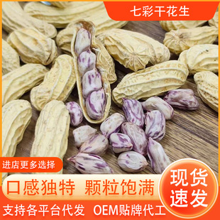 七彩花生湿烤咸香酥脆紫花皮零食带壳熟袋装咸干休闲品七彩花生