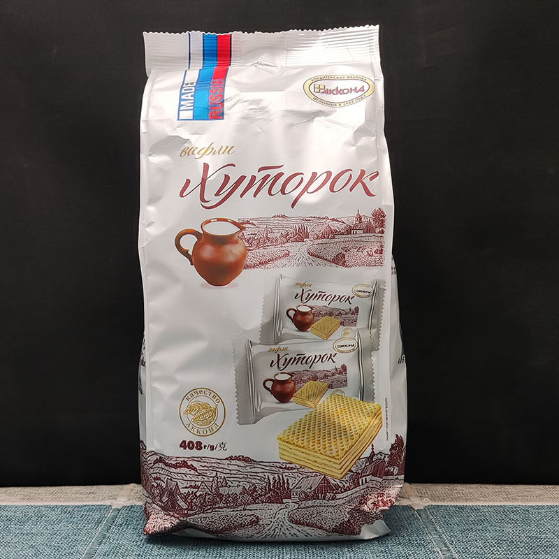 宝宝俄罗斯阿孔特威化饼干408g袋装牛奶奶酪菲利莫冰淇淋小农庄箱