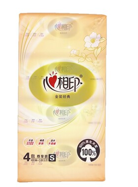 心相印抽纸经典系列3层120抽*4包家用餐巾纸面巾纸家庭装DT24200