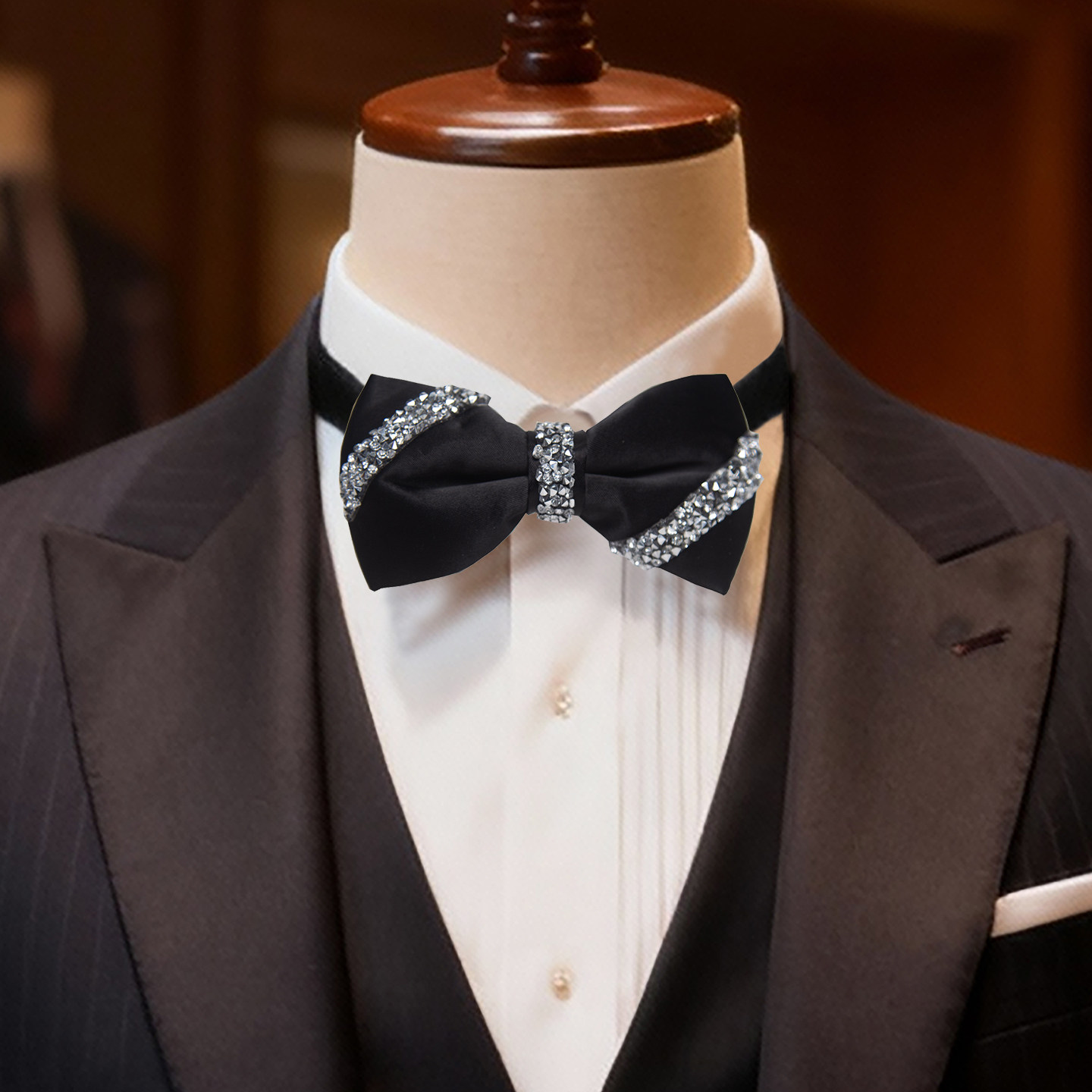 唯简儿童男士黑色红色水钻蝴蝶结领结新郎结婚伴郎西服正装高端