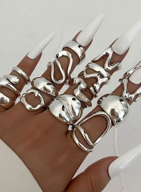 欧美风不规则熔岩线条开口戒指