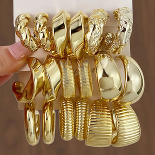 Earring欧美菱格耳环轻奢高级感法式复古波浪纹新款百搭金色耳饰