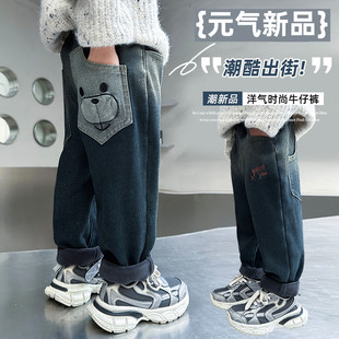 加绒加厚牛仔裤 童装 中小男女童孩儿童韩版 冬季 P51 2025新款
