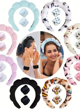 亚马逊欧美跨境麻花海绵颅顶头箍发带洗脸化妆云朵发箍套装发饰