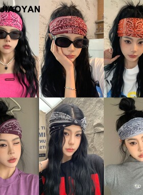 新款运动发带佩斯利印花束发带网红时尚宽边汗透气运动瑜伽发带女