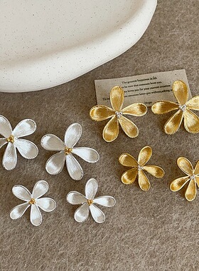 肌理感花朵金属耳钉女简约个性时尚独特精致通勤潮流百搭耳环耳饰