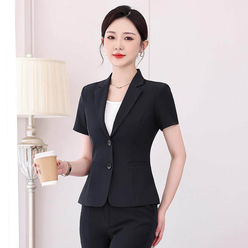 酒店餐饮经理领班工作服女夏天薄款职业装夏季弹力短袖小西装套装