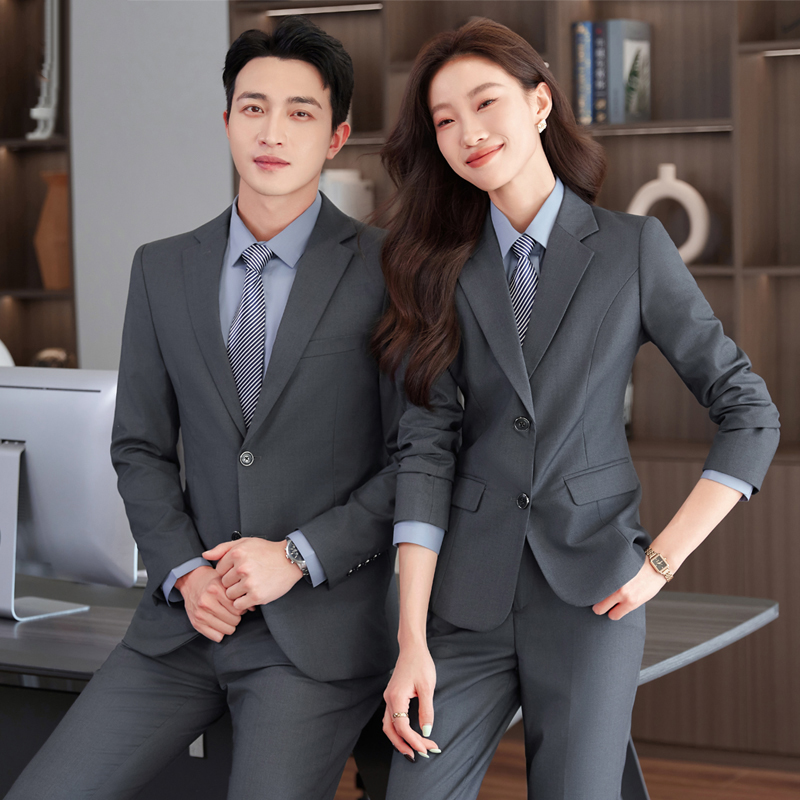 灰色西服套装男女职业装商务正装教师房产销售楼部4S店工作服西装