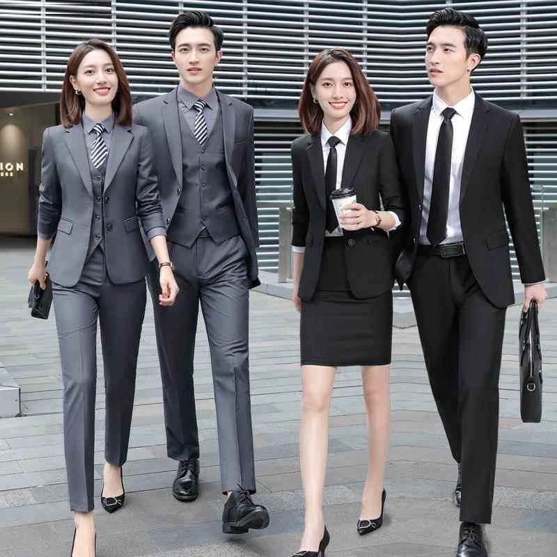 灰色西服套装男女职业装商务西装正装房地产4S店售楼部教师工作服
