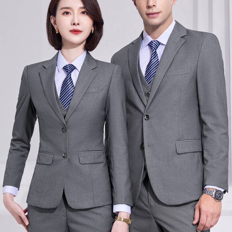 灰色职业西装套装定制男女商务正装4S店售楼部工作服教师西服外套