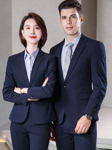 高档藏青色西服套装男女同款商务西装行政西服工装4S店销售工作服