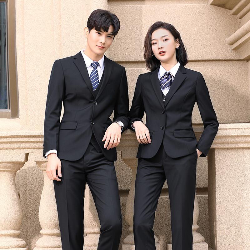 黑色西装套装男女商务职业装正装马甲西服外套教师公务员工装