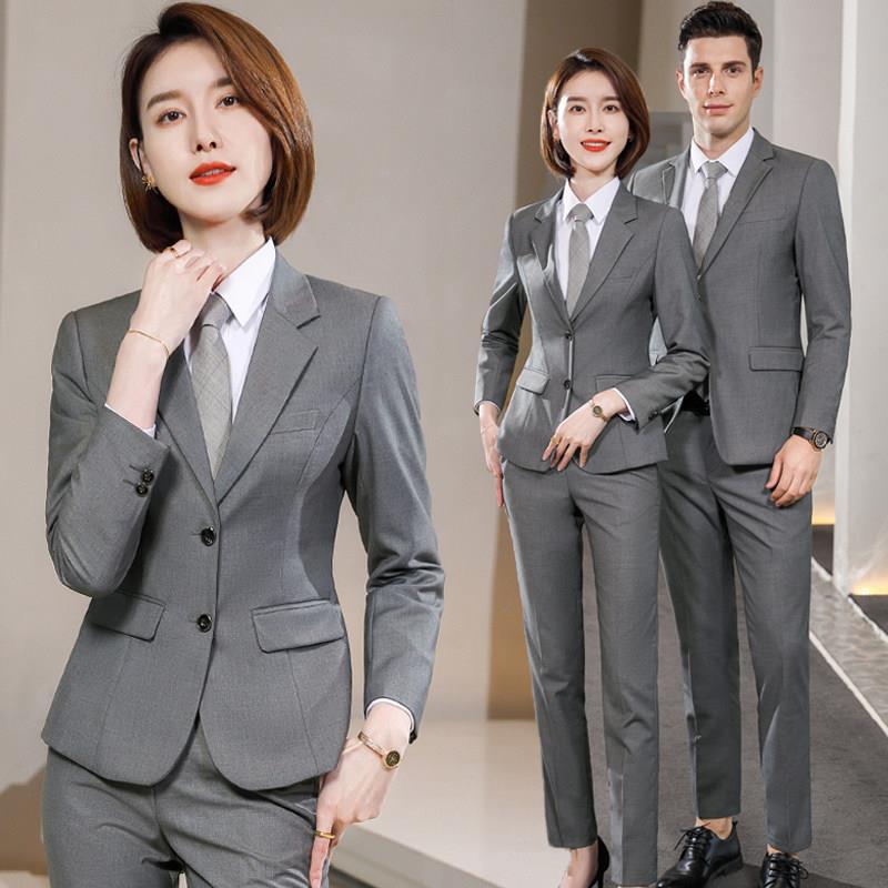 灰色西服套装男女通勤高端职业气质公务员面试西装大码酒店工作服