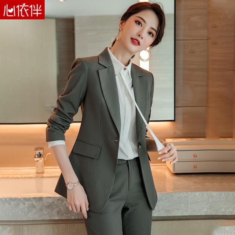 军绿色高端职业西装套装女春秋高级感正装西服气质酒店经理工作服