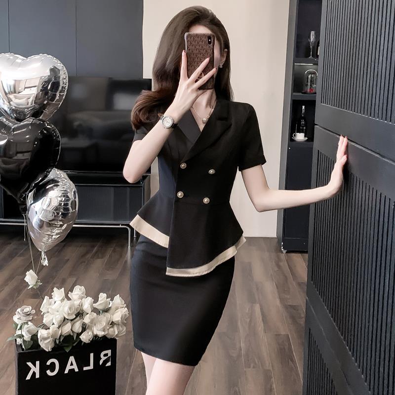 短袖西装套装裙两件套职业装女2025新款夏装高端酒店前台礼仪工装