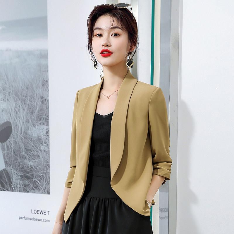 雪纺薄款西装外套女小个子夏季2026新款短款七分袖休闲夏西服上衣