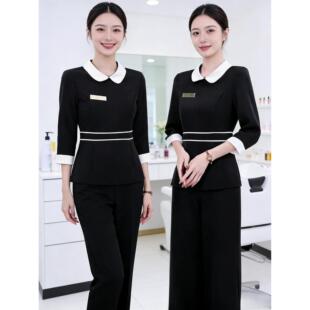 美容院工作服女夏套装高端气质采耳餐饮美发医疗前台美容师裤套装