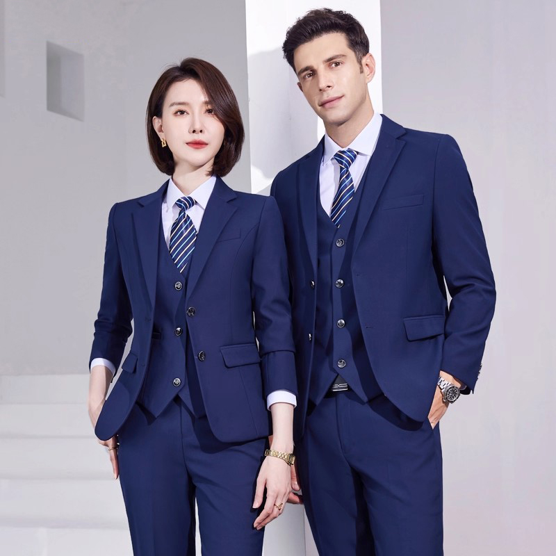 西服套装男女同款马甲修身商务职业正装宝蓝色酒店物业工作服西装