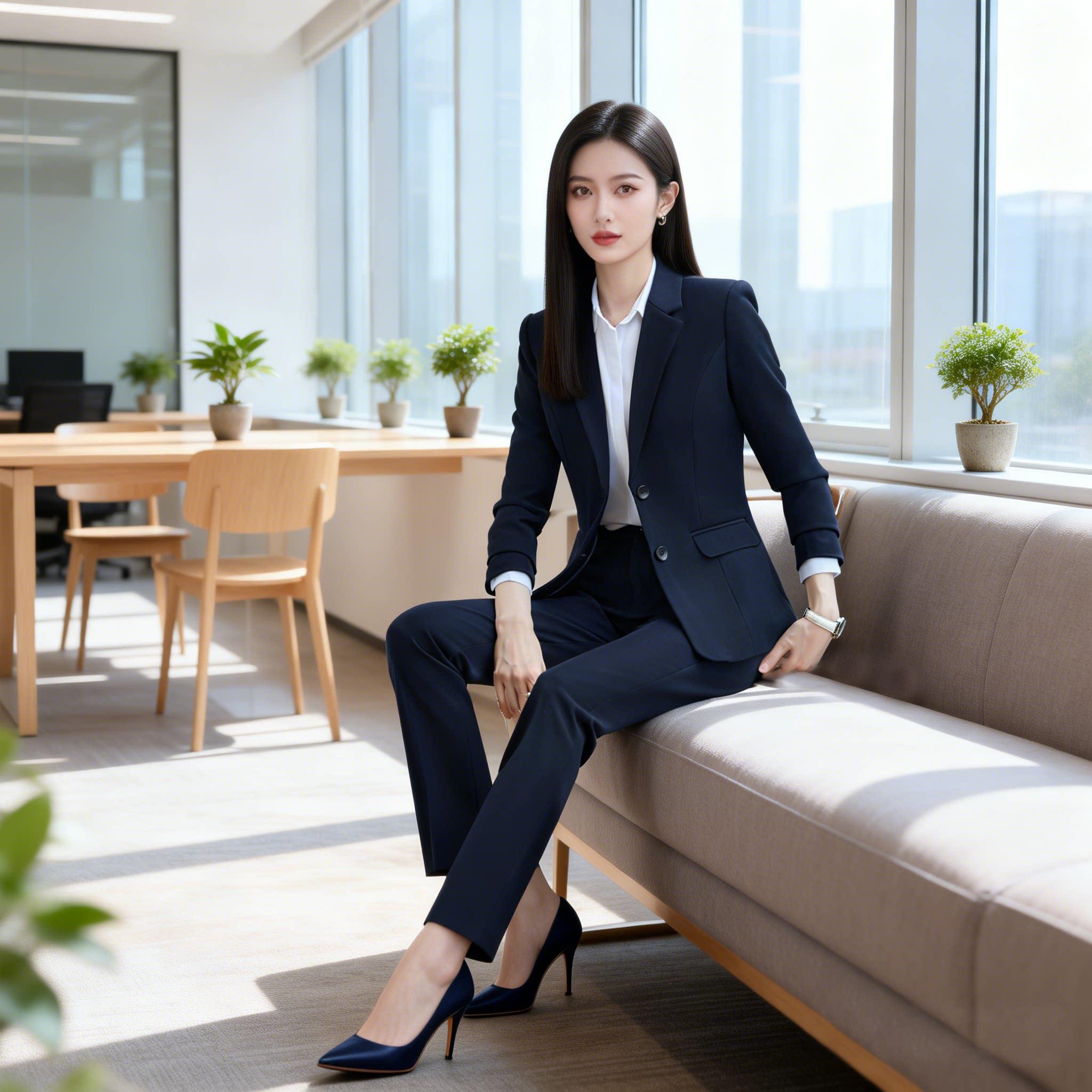 藏蓝色西装套装女2026新款高级感经理面试正装修身收腰气质工作服