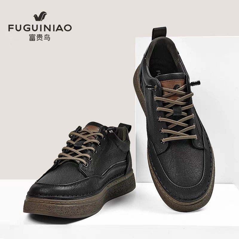 富贵鸟板鞋男款夏季2026新款高端西装休闲皮鞋男软底耐磨工作潮鞋