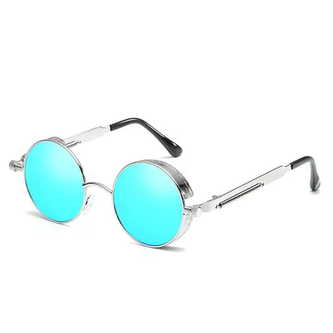 新款复古太阳镜太阳眼镜反光弹簧炫彩6631潮流金属镜腿圆框女士