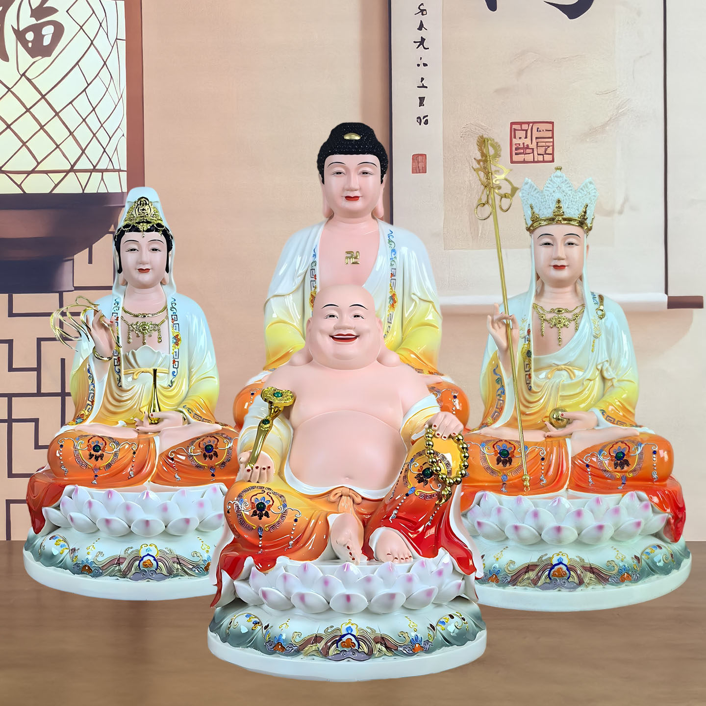 全堂佛像合成汉白玉观音菩萨裟婆四圣弥勒佛南海观音佛像居家