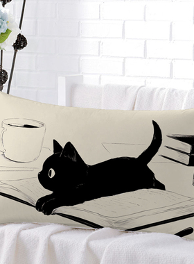 黑色手绘猫咪可爱磨毛枕套儿童透气枕头套幼儿园小枕头枕芯套枕巾