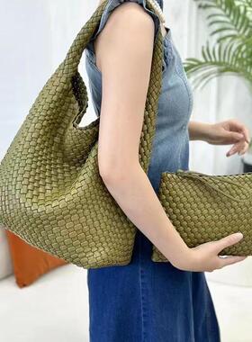 法国手工编织女包大容量真皮腋下包2026新款小众设计单肩子母包