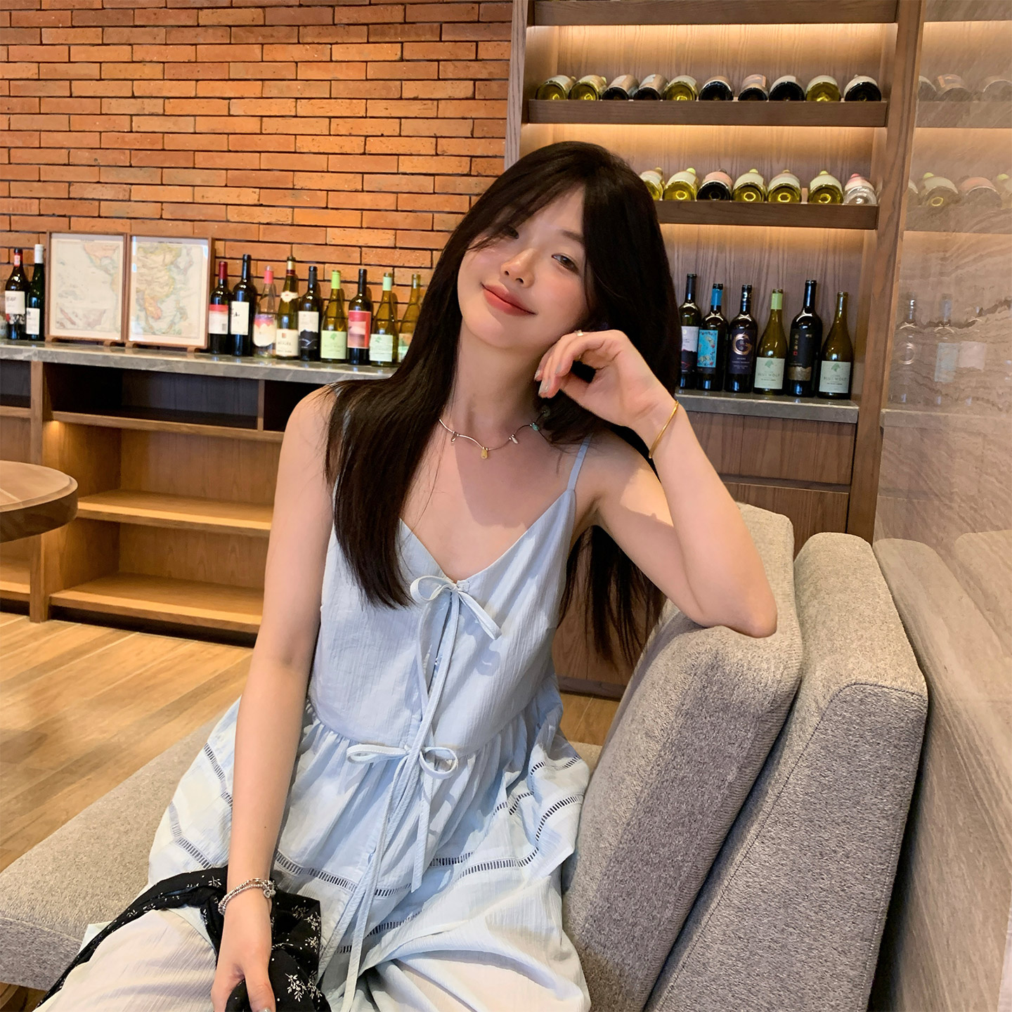 一三良品小个子 仙仙的度假套装～甜美系带吊带上衣松紧腰休闲裤