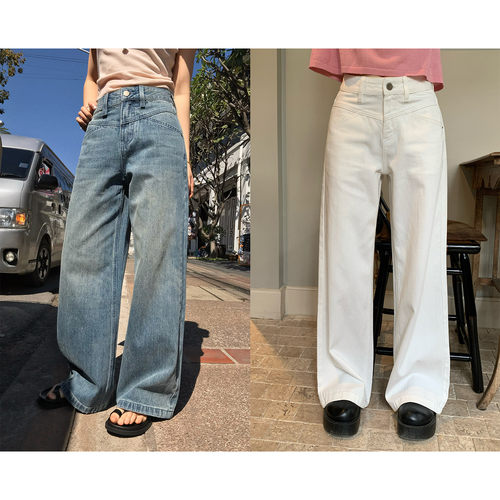 小个子直筒阔腿裤牛仔裤女春夏