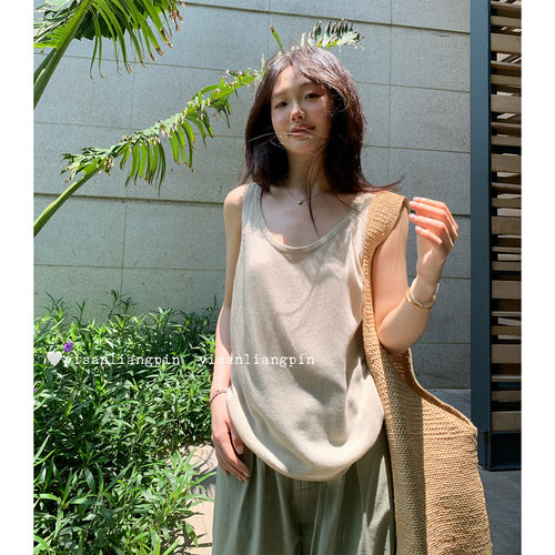 针织背心女夏宽松u领无袖上衣