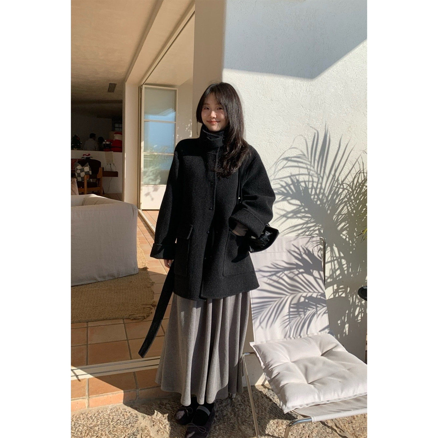 一三良品小个子 气质宽松羊毛双面呢子大衣女冬西装毛呢外套