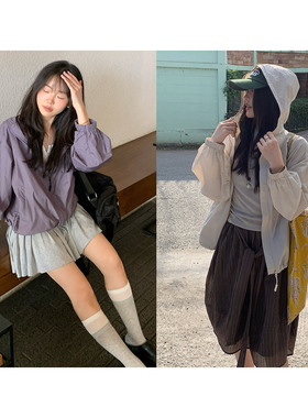 一三良品小个子 春天的薄外套 紫色防晒冲锋衣轻薄休闲连帽女春季