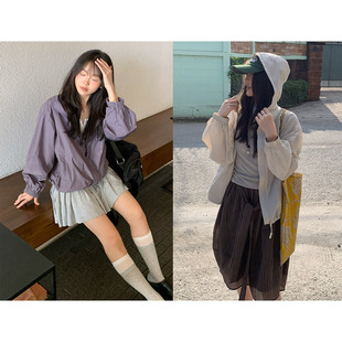 紫色防晒冲锋衣轻薄休闲连帽女春季 薄外套 春天 一三良品小个子